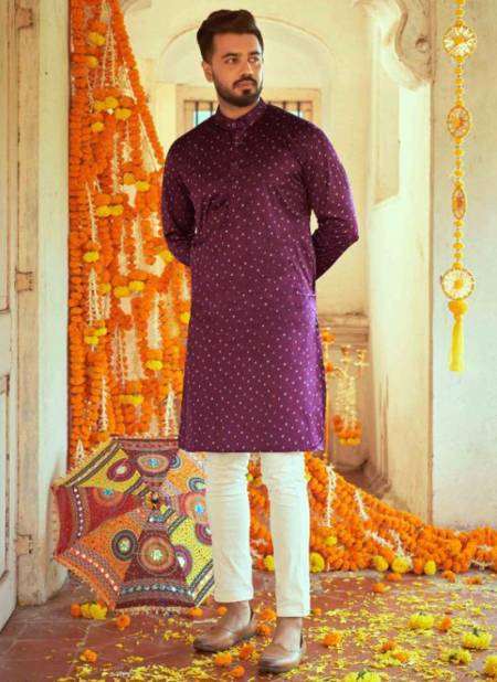 Purple Colour Raas Vol 6 Shubh Kala Latest Designer Navratri Special Silk Mens Wear Kurta Collection 2134